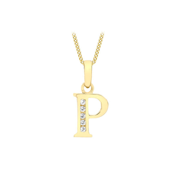 9K Yellow Gold CZ 'P' Initial Pendant