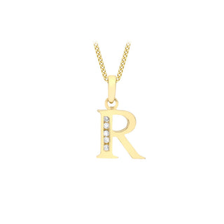 9K Yellow Gold CZ 'R' Initial Pendant