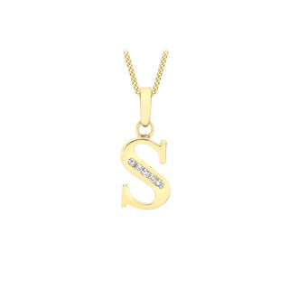9K Yellow Gold CZ 'S' Initial Pendant