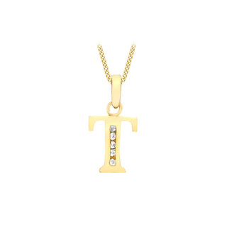 9K Yellow Gold CZ 'T' Initial Pendant