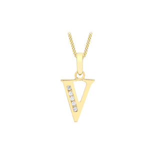 9K Yellow Gold CZ 'V' Initial Pendant