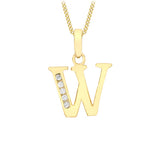 9K Yellow Gold CZ 'W' Initial Pendant