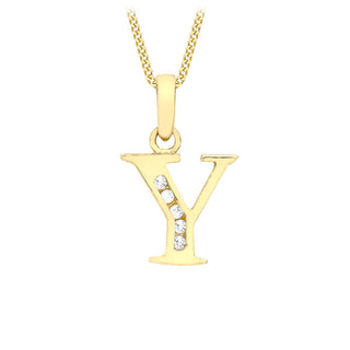 9K Yellow Gold CZ 'Y' Initial Pendant