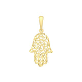9K Yellow Gold Diamond Cut Hamsa Pendant