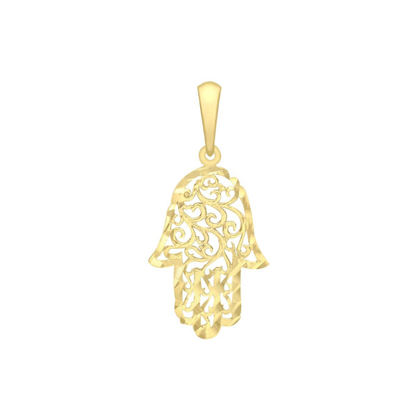 9K Yellow Gold Diamond Cut Hamsa Pendant
