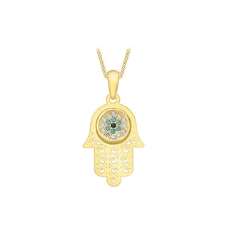 9K Yellow Gold CZ Evil-Eye 'Hamsa' Pendant