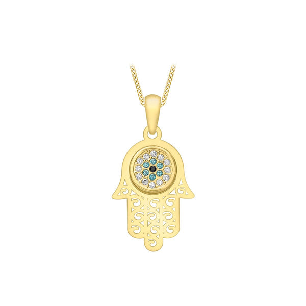 9K Yellow Gold CZ Evil-Eye 'Hamsa' Pendant