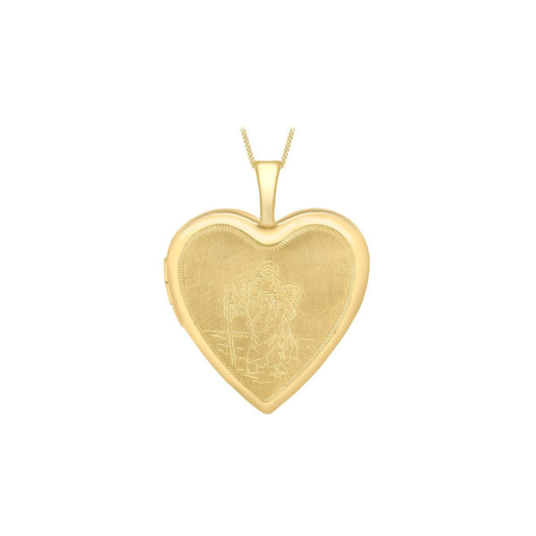 9K Yellow Gold Etched St Christopher 'Heart' Locket