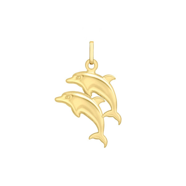 9K Yellow Gold Double Dolphin Pendant