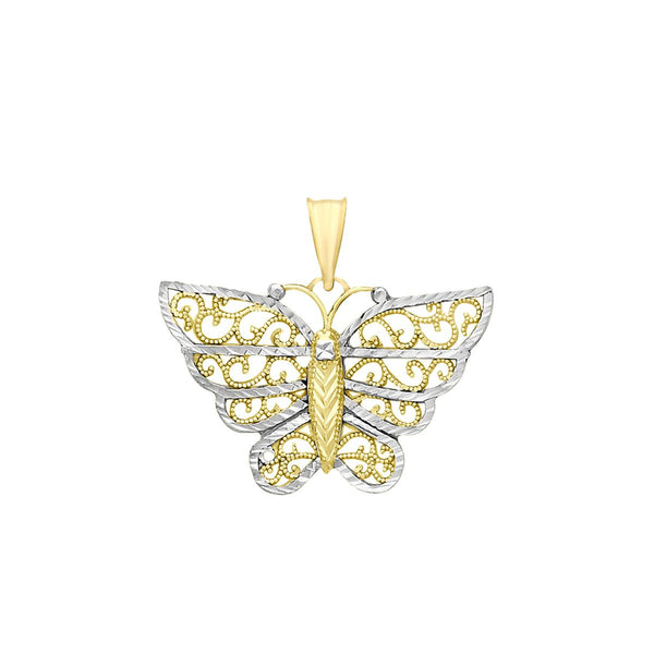 9K 2-Colour Gold Diamond Cut Filigree-Butterfly Pendant