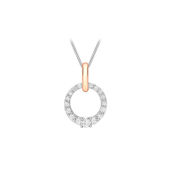 9K 2-Colour Gold CZ Circle Pendant