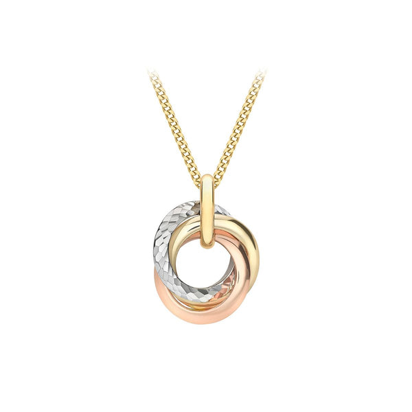 9K 3-Colour Gold Diamond Cut Russian Rings Pendant