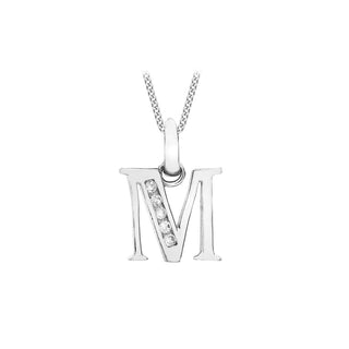 9K White Gold CZ 'M' Initial Pendant