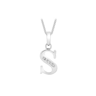 9K White Gold CZ 'S' Initial Pendant