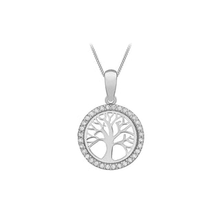 9K White Gold CZ 'Tree Of Life' Pendant