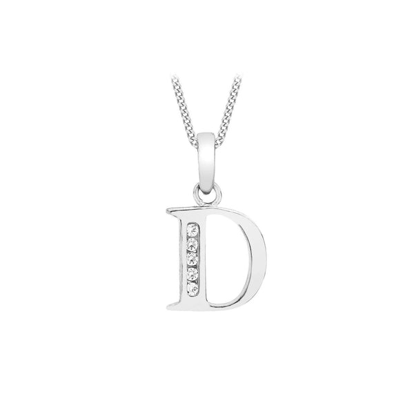 9K White Gold Cubic Zirconia 'D' Initial Pendant