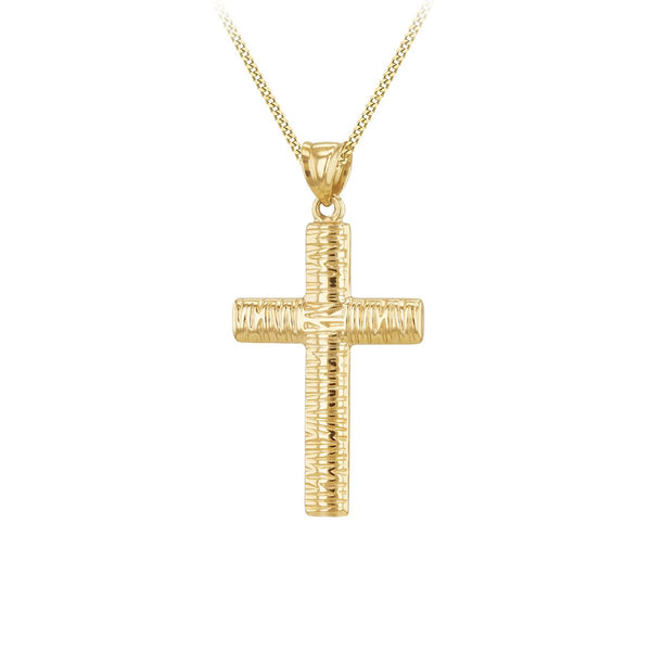 9K Yellow Gold Bark Cross Pendant