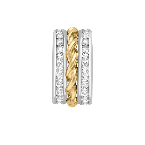 9K 2 Colour Gold CZ + Twirl 3 Ring Pendant
