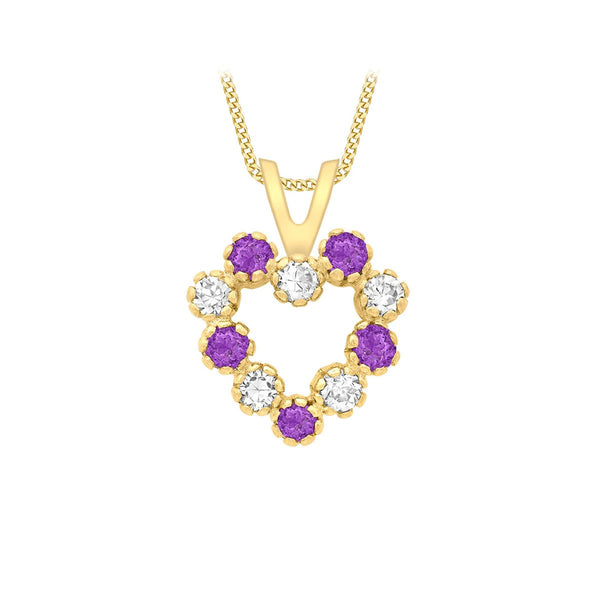 9K Yellow Gold Purple and White CZ 10mm x 14mm Heart Pendant