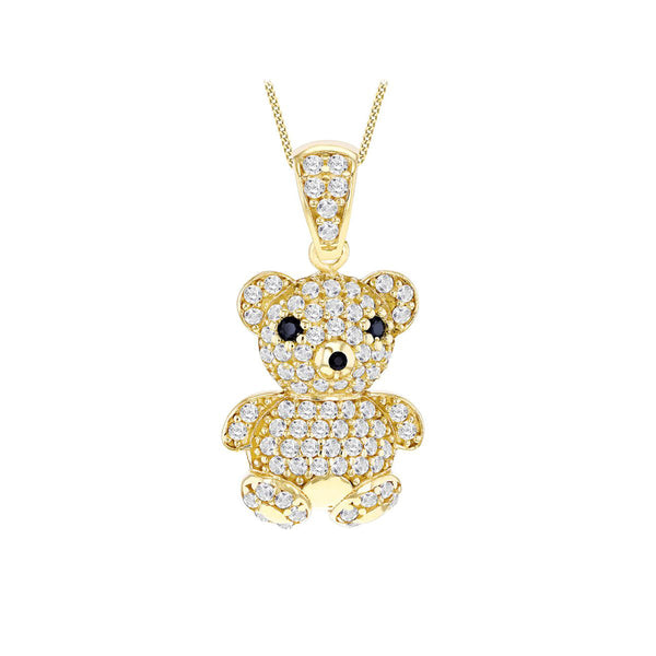 9K Yellow Gold Cubic Zirconia Teddy Bear Pendant