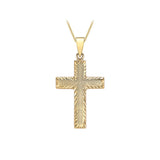 9K Yellow Gold Diamond Cut Textured Cross Pendant