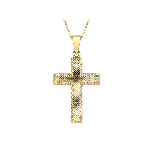 9K Yellow Gold Diamond Cut Textured Cross Pendant