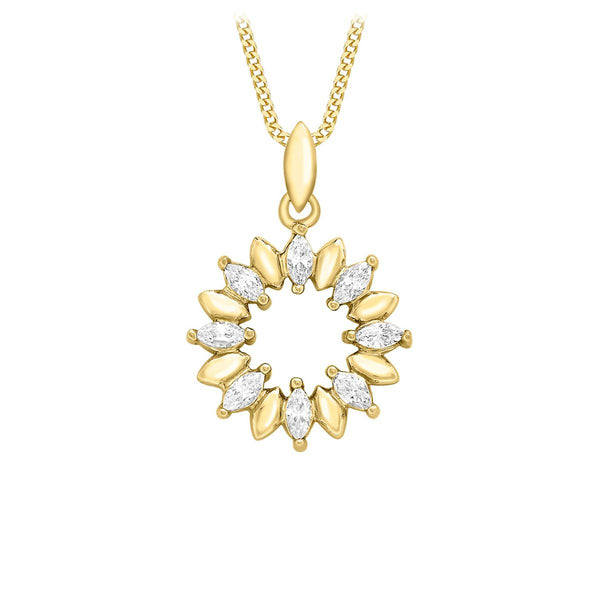 9K Yellow Gold Cubic Zirconia Wreath Pendant