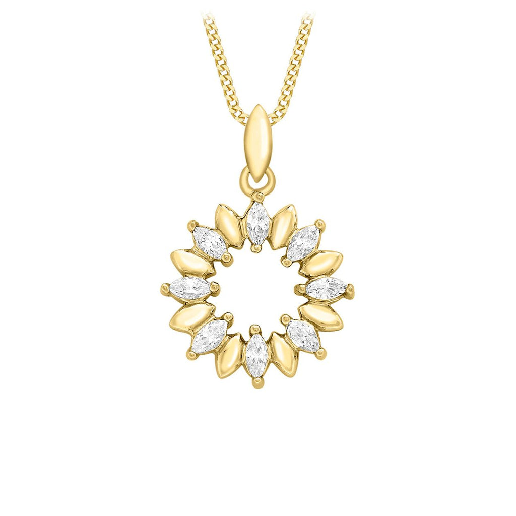 9K Yellow Gold Cubic Zirconia Wreath Pendant