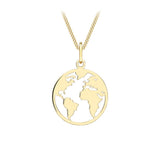 9K Yellow Gold Cutout 'World Map' Disc Pendant