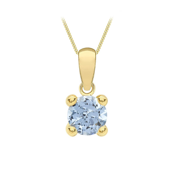9K Yellow Gold Sky Blue Cubic Zirconia Pendant