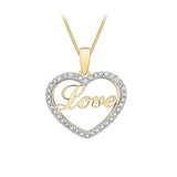 9K Yellow Gold Cubic Zirconia 'Love' Open-Heart Pendant