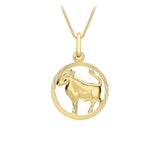 9K Yellow Gold Diamond Cut Taurus Zodiac Pendant