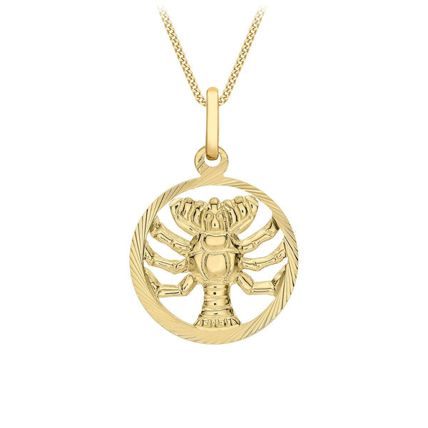 9K Yellow Gold Diamond Cut Cancer Zodiac Pendant