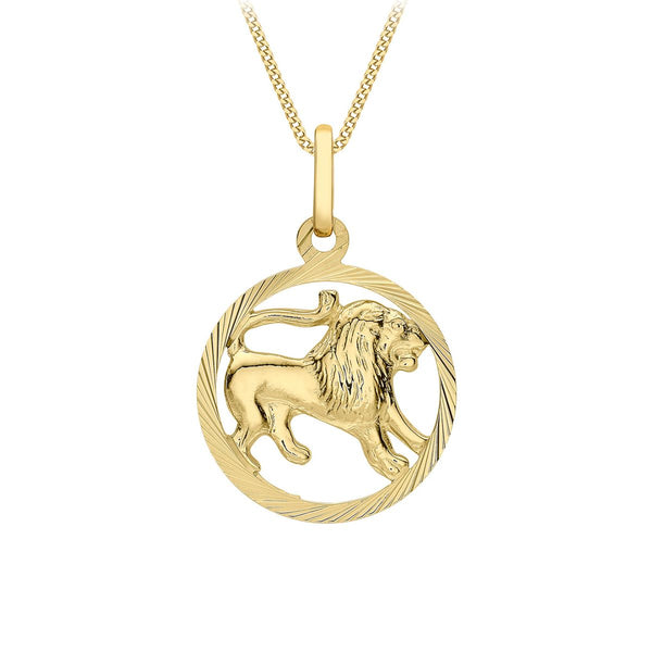 9K Yellow Gold Diamond Cut Leo Zodiac Pendant