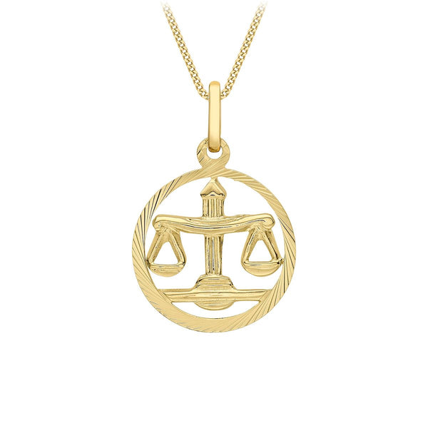 9K Yellow Gold Diamond Cut Libra Zodiac Pendant
