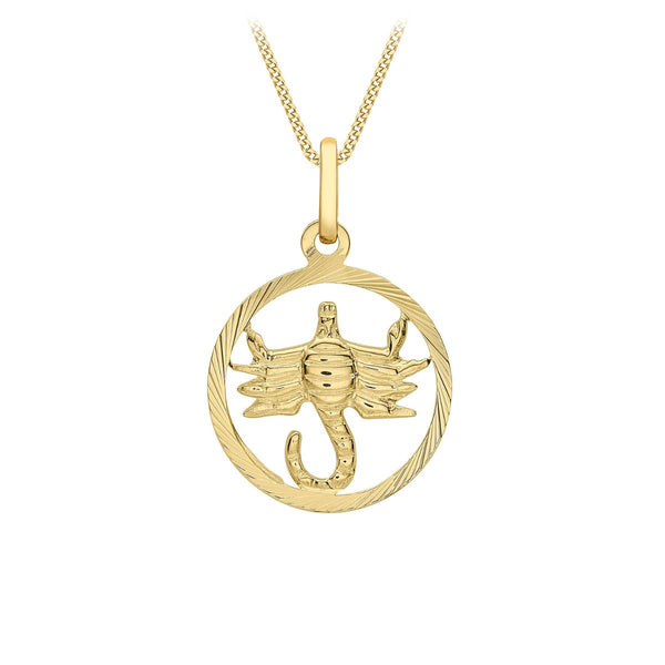 9K Yellow Gold Diamond Cut Scorpio Zodiac Pendant