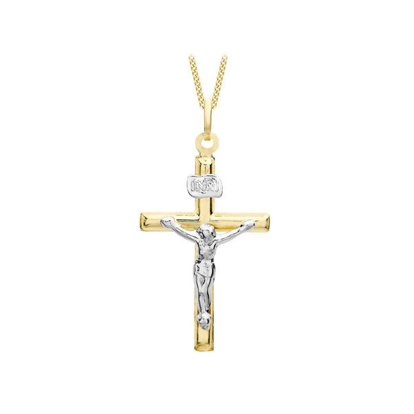 9K 2-Colour Gold 15mm x 26mm Crucifix Pendant