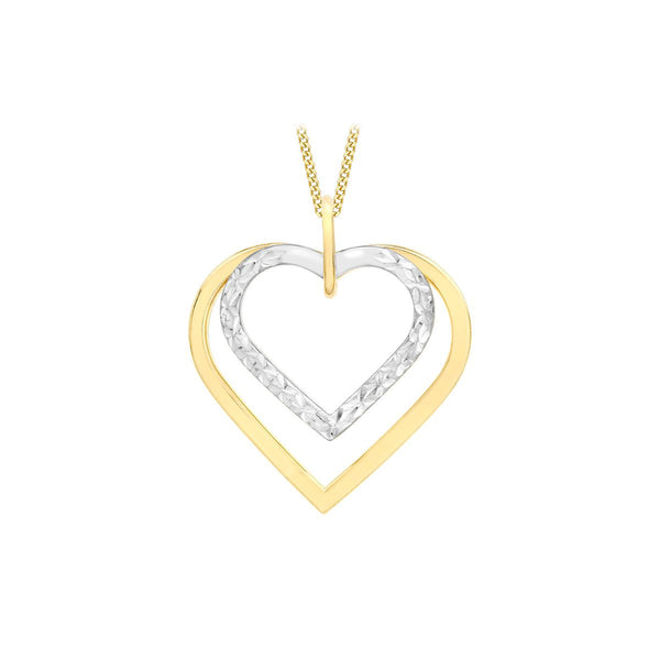 9K 2-Colour Gold Diamond Cut Double-Heart Pendant