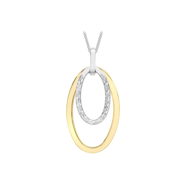 9K 2-Colour Gold Diamond Cut Double-Oval Pendant
