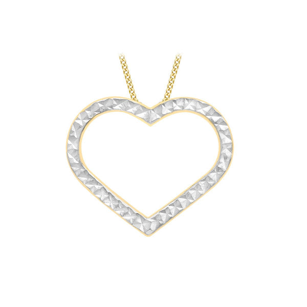9K 2-Colour Gold Diamond Cut Open-Heart Pendant