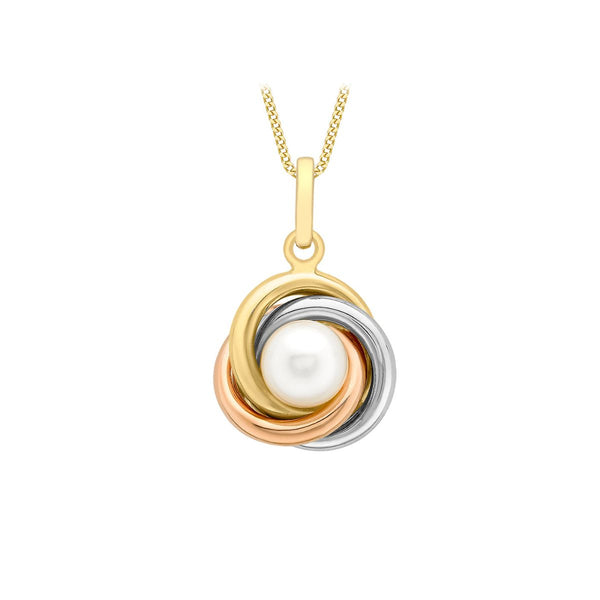 9K 3-Colour Gold 6mm Freshwater Pearl Knot Pendant