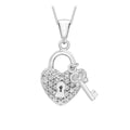 9K White Gold CZ Lock & Key Pendant