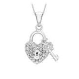 9K White Gold CZ Lock & Key Pendant