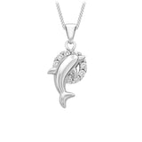 9K White Gold CZ Dolphin & Hoop Pendant