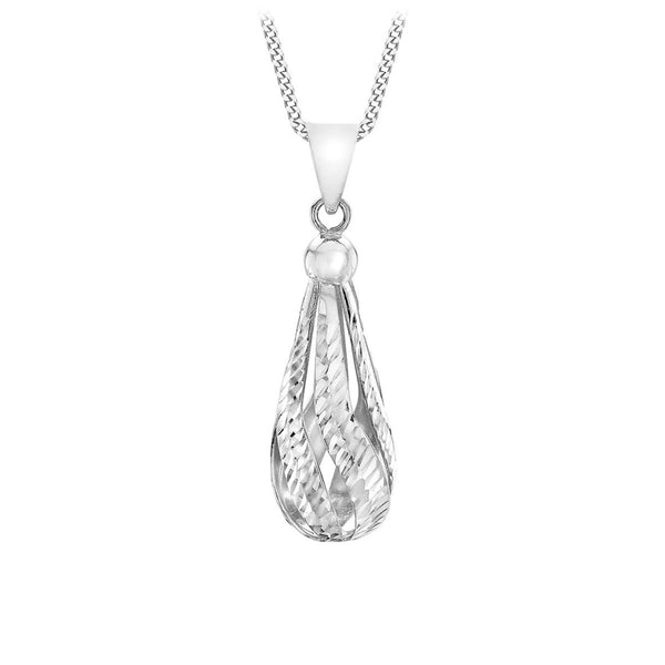 9K White Gold Diamond Cut Teardrop Pendant