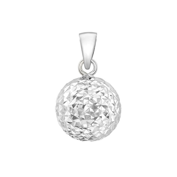9K White Gold 10mm Diamond Cut Ball Pendant