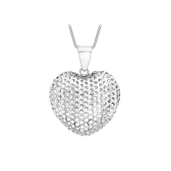 9K White Gold Mesh Heart Pendant