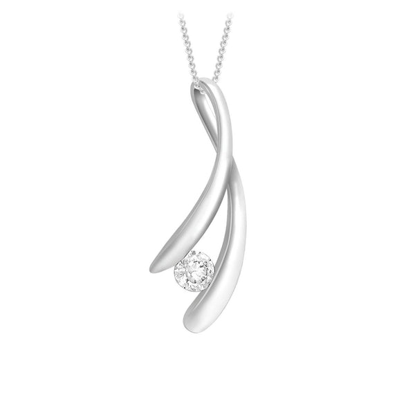 9K White Gold CZ Crossover-'Ribbon' Pendant