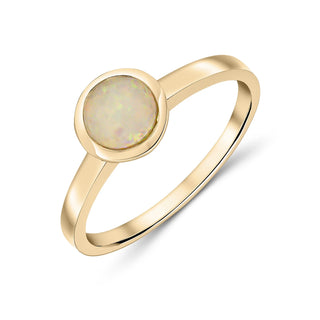 9CT Yellow Gold Round Opal Rubover Ring