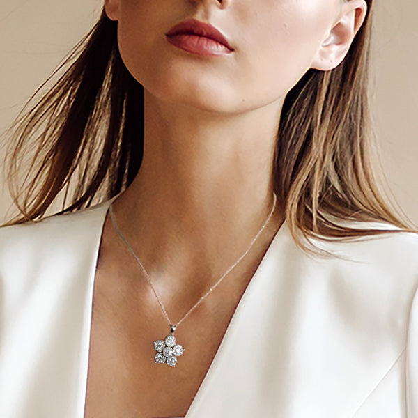 18K White Gold 0.98ct Diamond Flower Cluster Pendant